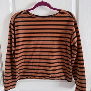EVERLANE Cotton Crop Striped Long Sleeve Top, size xs